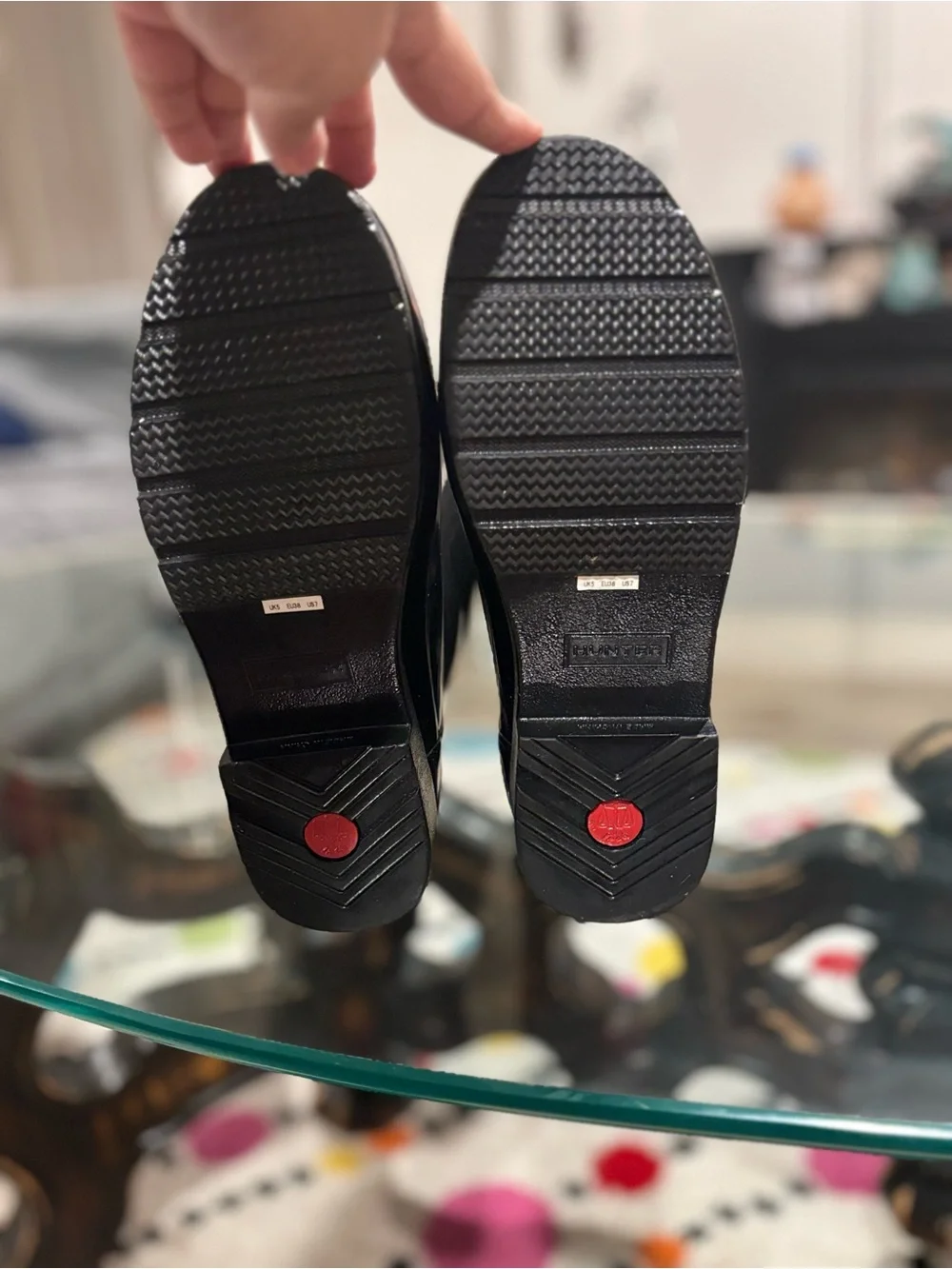 Hunter Black Gloss Tall Rain Boots with Red Logo